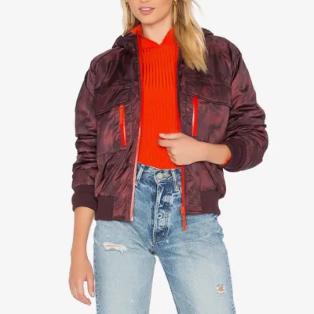 Ganni Vandalia Puffer Jacket Chocolate and Red 40